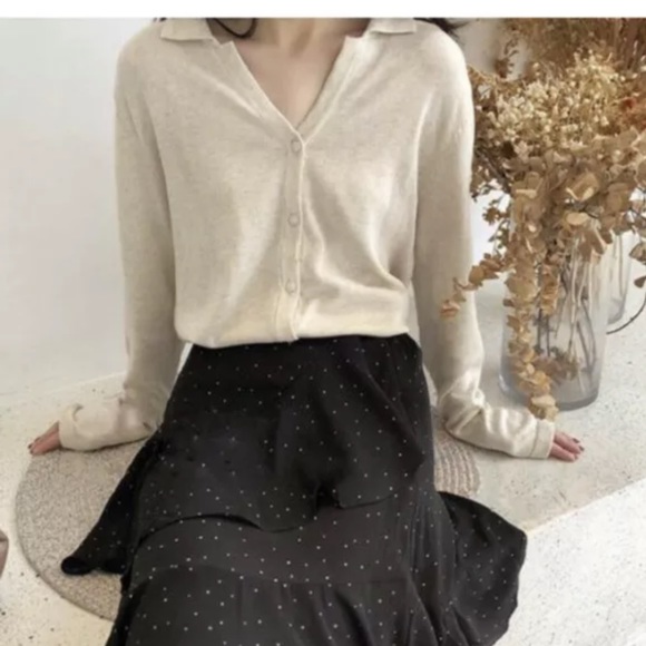 Cardigan sweater cotton vneck collar button down blue green beige black cream - Picture 6 of 6